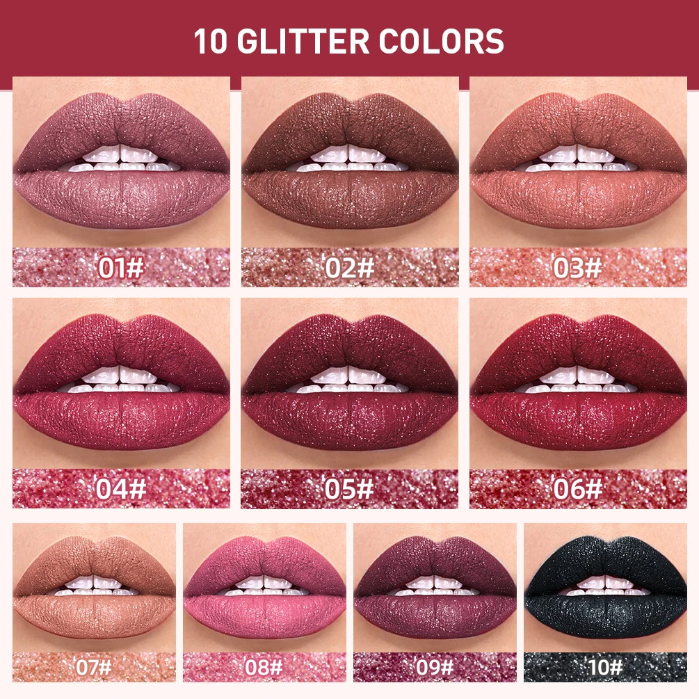 QIBEST Glitter Shimmer Lip Gloss | Pearlescent Liquid Lipstick Glitter Lip Gloss QXL