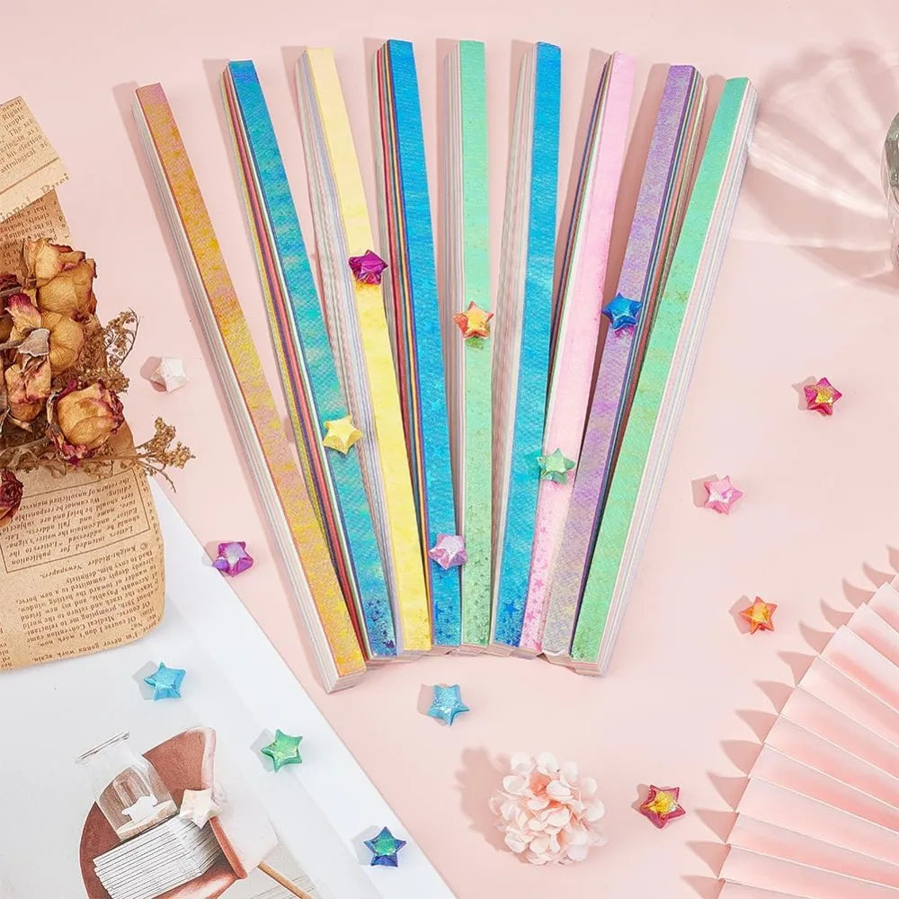 900-Pc Origami Lucky Star Paper Strips | 10 Glitter Colors Origami Craft Kit QXL