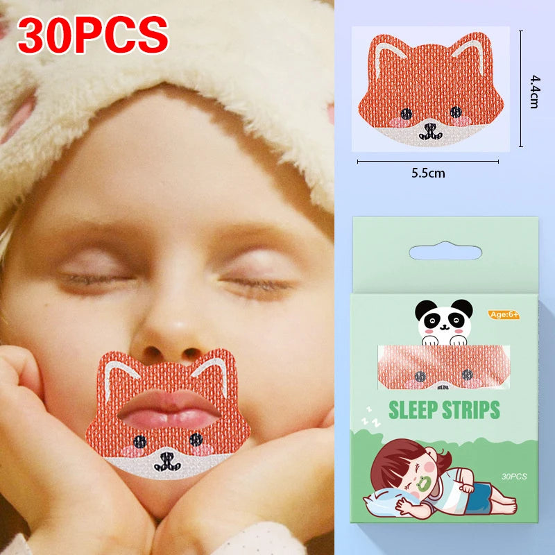 30-Pack Kids Cartoon Mouth Breathing Tape Sleep Stickers Kids Sleep Aid Tape QXL Fox