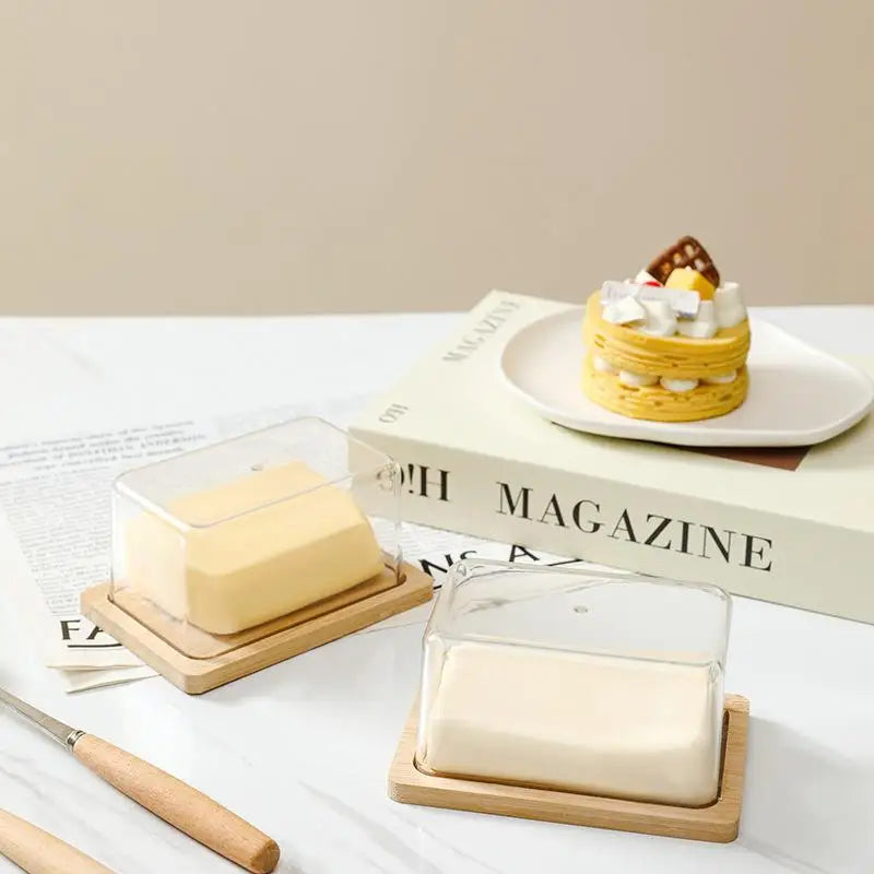 Bamboo Butter Dish with Clear Acrylic Lid | Kitchen Storage Butter Dish QXL