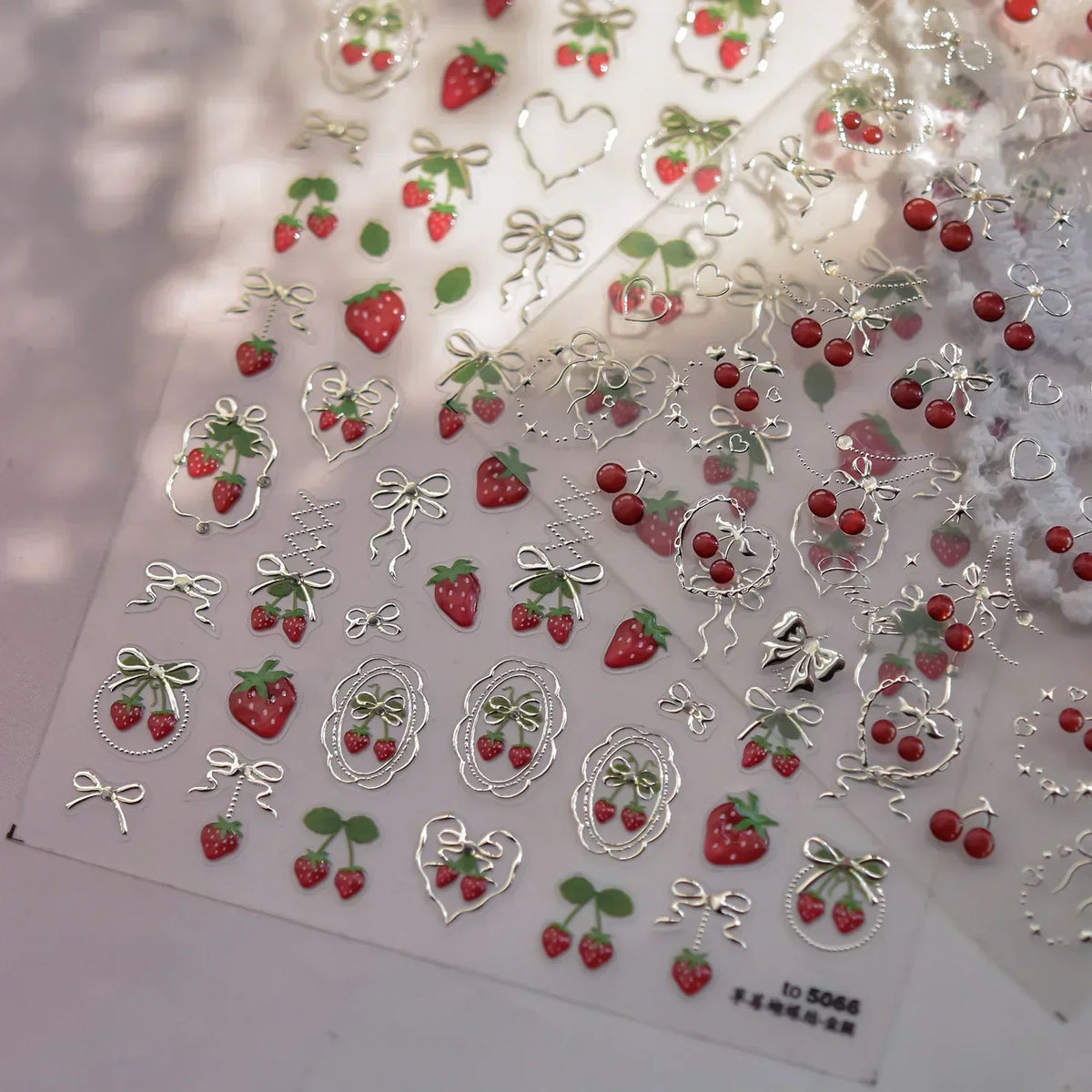 5D Nail Art Stickers – Strawberry Cherry Hearts & Bowknot Decals Nail Art Stickers QXL