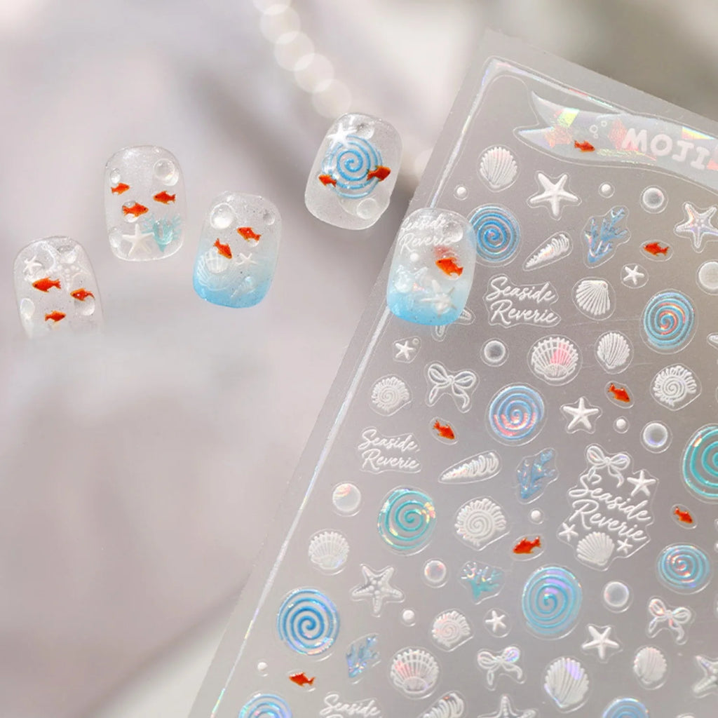 5D Marine Nail Stickers | Ocean Beach Iridescent Decals Nail Art Stickers QXL