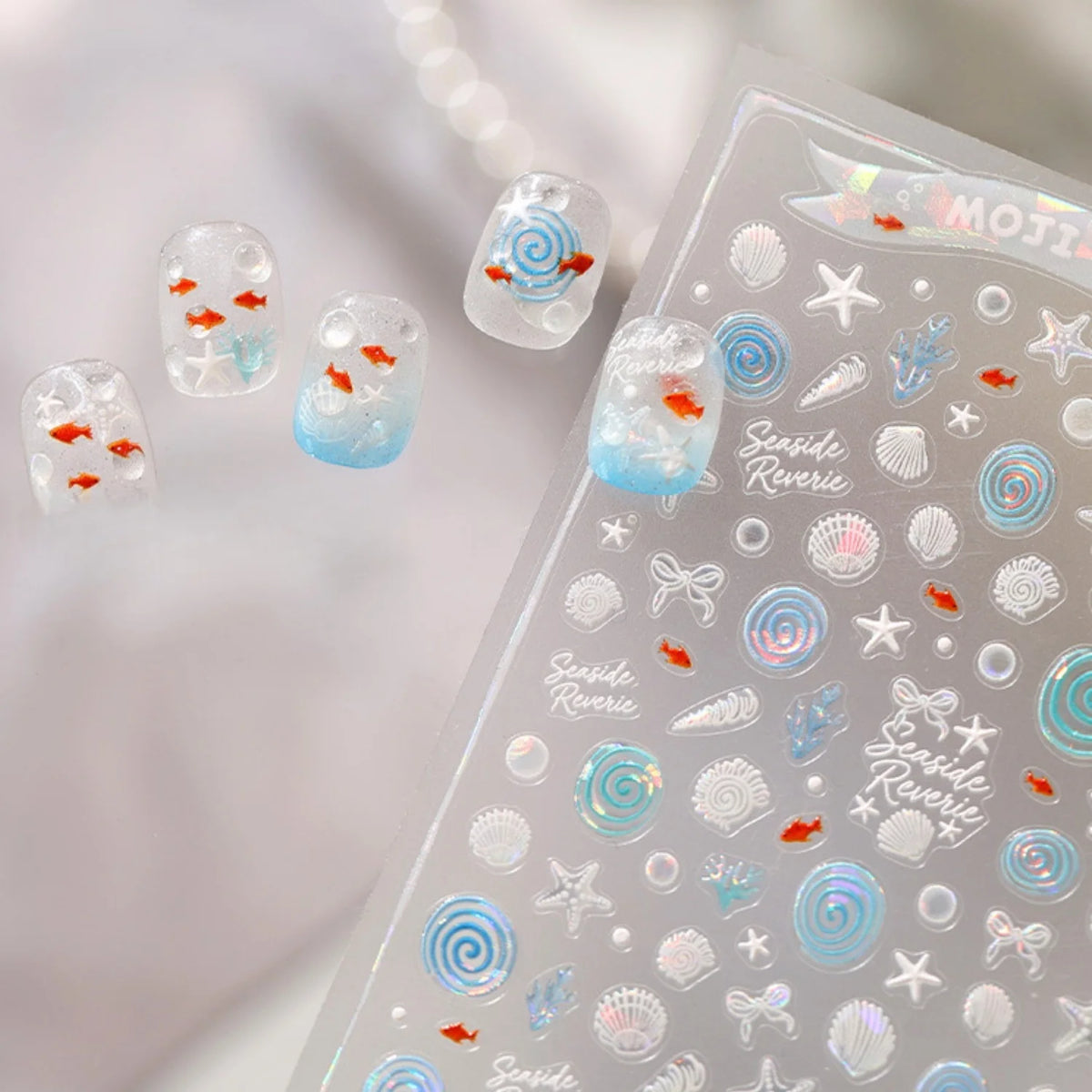 5D Marine Nail Stickers | Ocean Beach Iridescent Decals Nail Art Stickers QXL