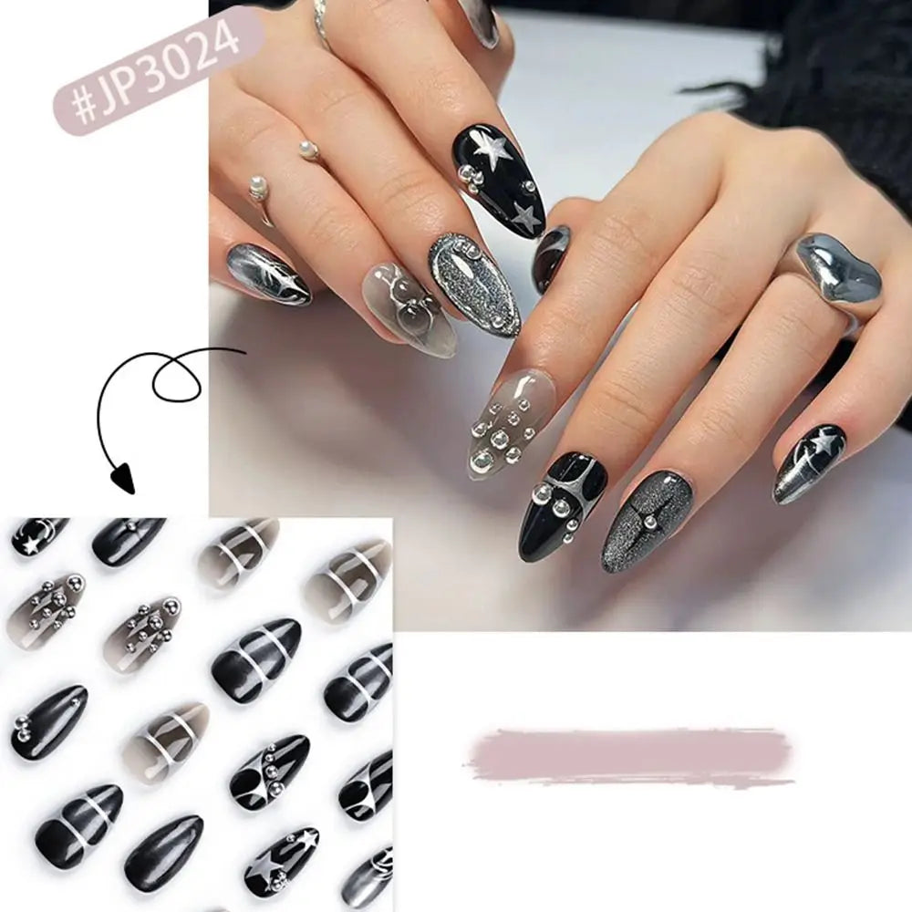 Long Almond Press-On Nails | 3D Bow Heart Y2K French Tips 24pc Press-On Nail Tips QXL