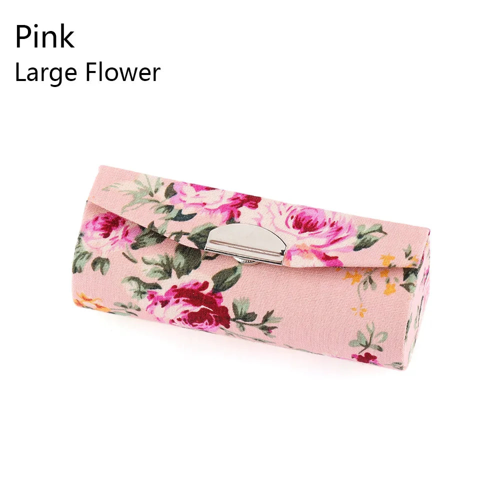 Retro Embroidered Flower Lipstick Case with Mirror Lipstick Case QXL pink-Large Flower