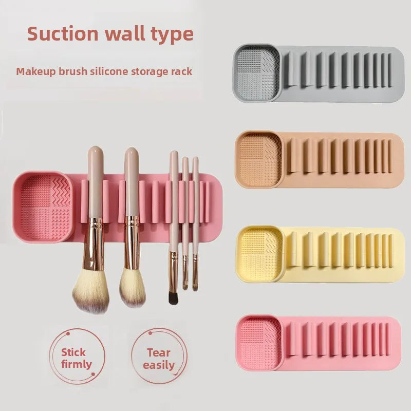 Silicone Makeup Brush Cleaner & Wall-Mount Drying Rack Brush Cleaner Rack QXL