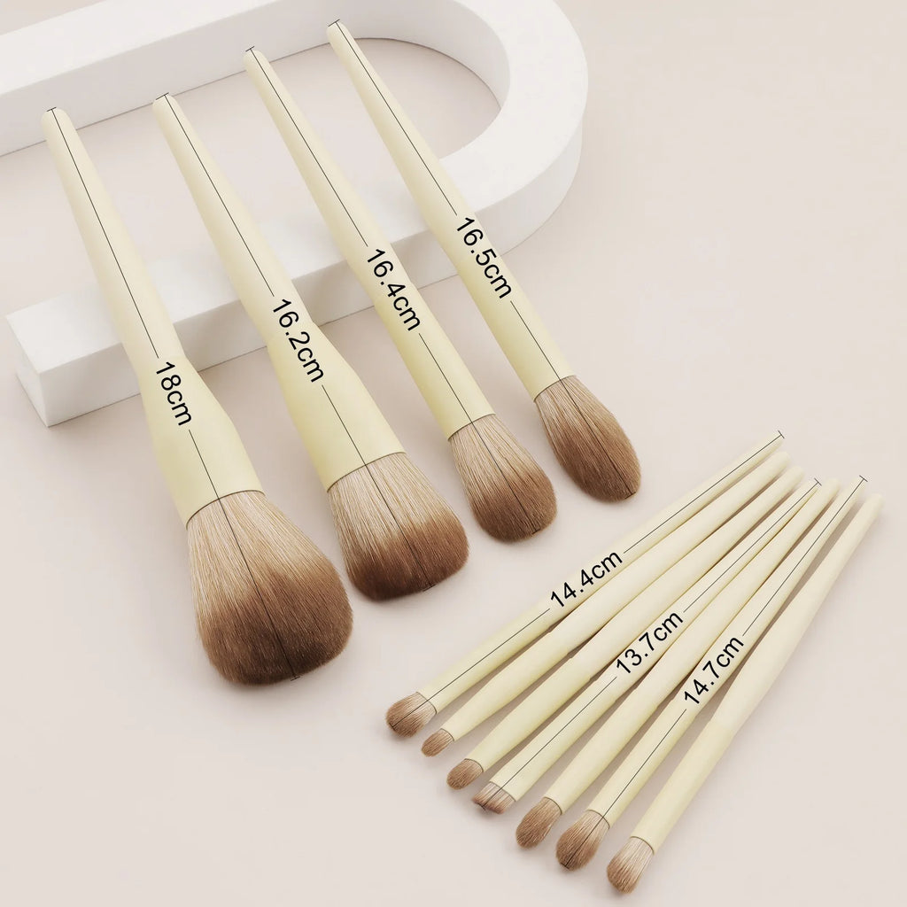 11-Pc Cream Yellow Makeup Brush Set | Soft Gradient Bristles Makeup Brush Set QXL