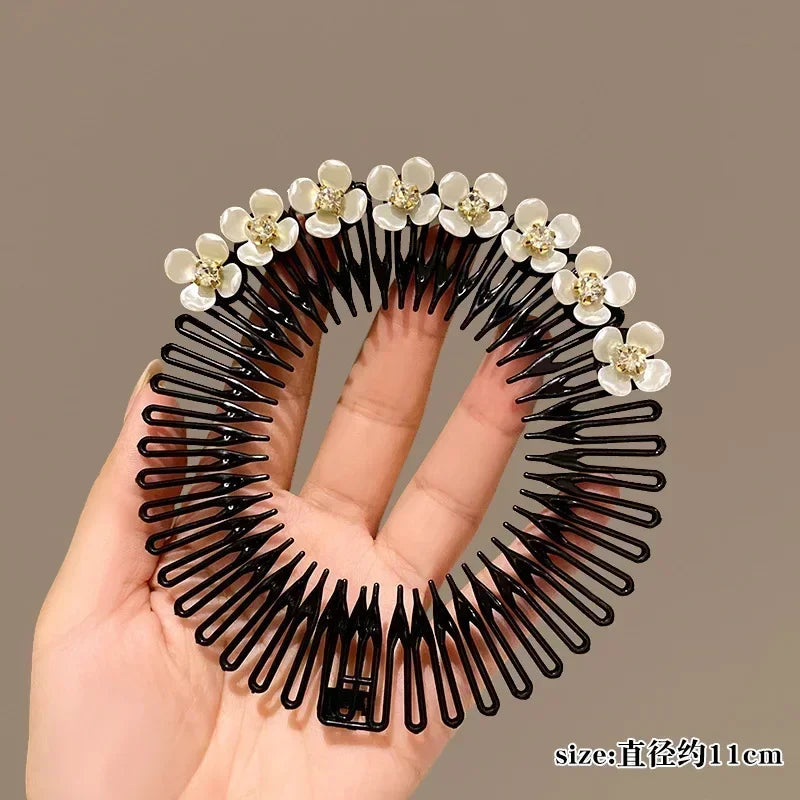 Pearl Stretch Flexible Hair Hoop Comb Headband | Korean Style Hair Hoop Headband QXL