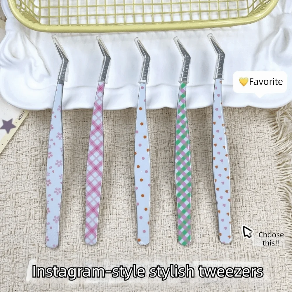 Cartoon Stainless Steel Eyelash Tweezers | Anti-Static Precision Eyelash Tweezers QXL