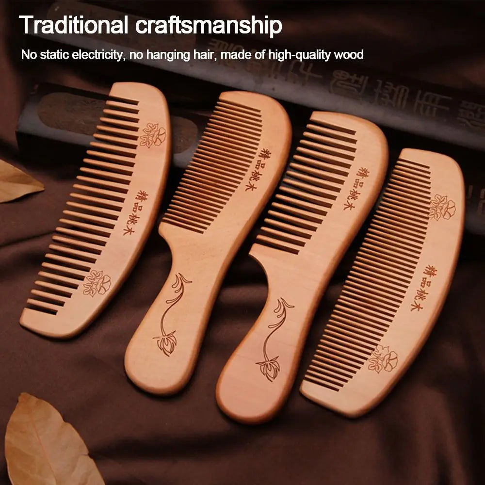 2-Pack Peach Wood Comb | Anti-Static Fine Tooth Hair & Beard Wood Hair Comb QXL