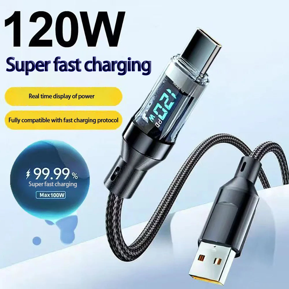 120W USB-C Fast Charging Cable with LED Display | 1M & 2M USB-C Charging Cable QXL