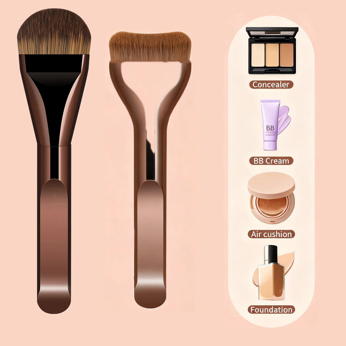 2-Pack Soft Synthetic Foundation, Concealer & Contour Brushes Makeup Brush Set QXL