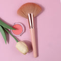 Fan-Shaped Blush & Highlighter Makeup Brush | Soft Bristles Makeup Brush QXL Apricot Wood Handle