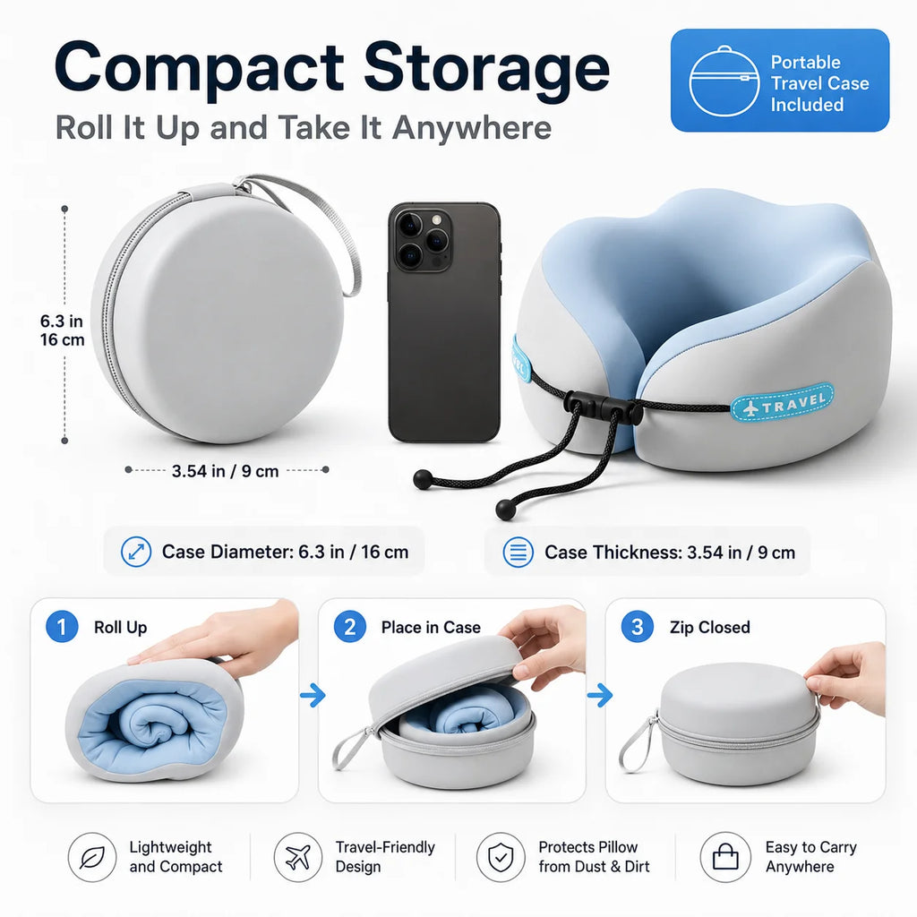 Dual-Peak Memory Foam Travel Neck Pillow with Storage Case Travel Neck Pillow QXL