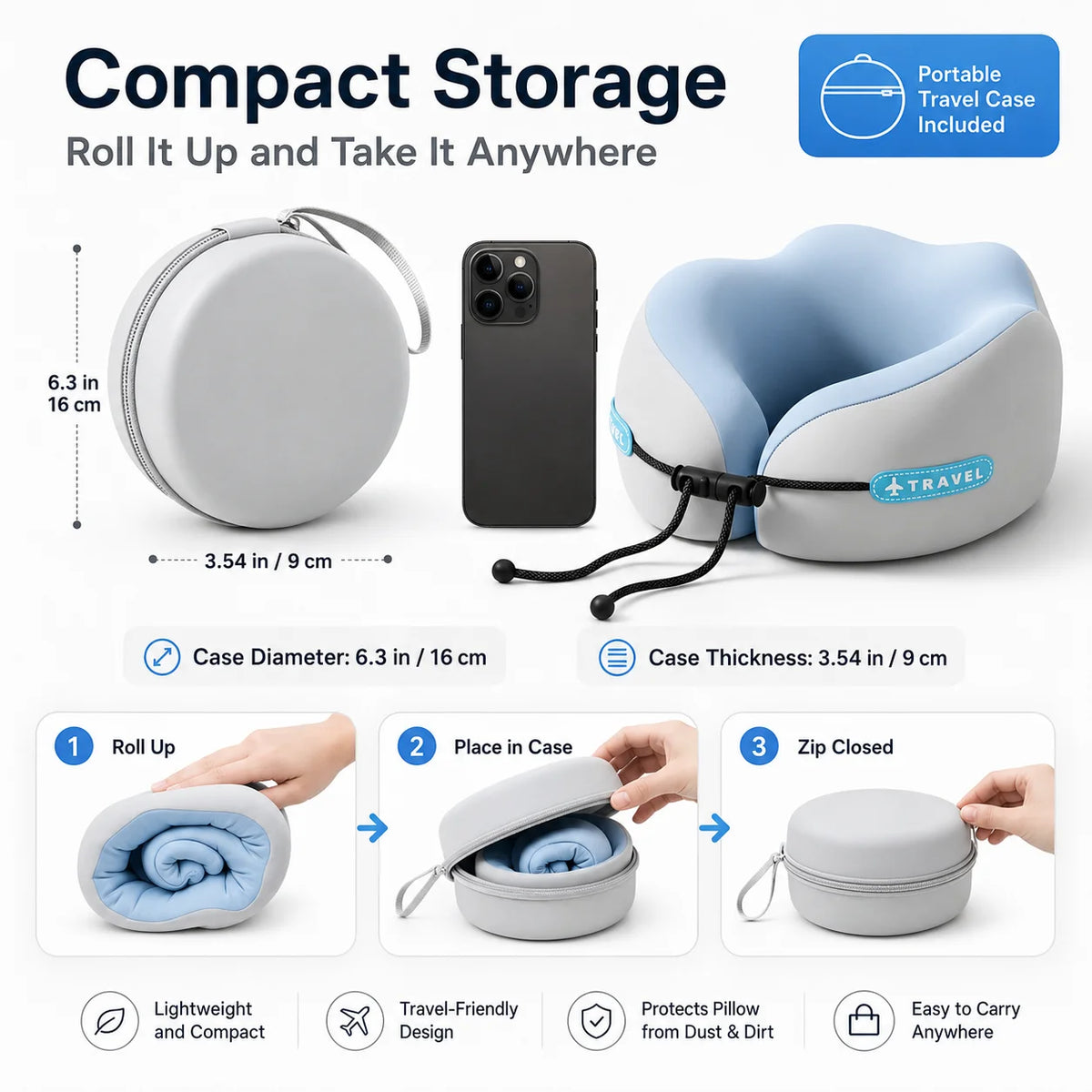 Dual-Peak Memory Foam Travel Neck Pillow with Storage Case Travel Neck Pillow QXL