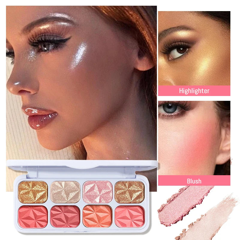 VERONNI 8-Color Diamond Highlighter Blush & Contour Palette Highlighter Blush Palette QXL