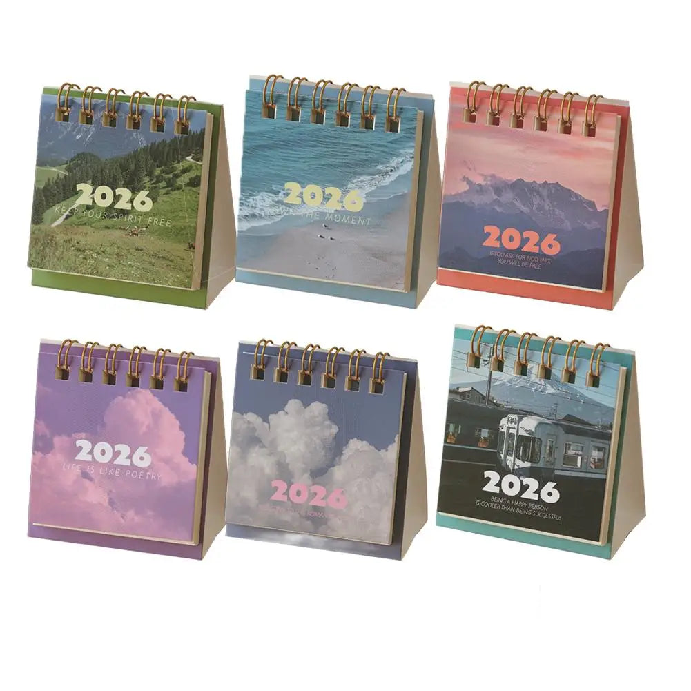 2026 Mini Desk Calendar | Landscape Coil Planner & Decor Mini Desk Calendar QXL