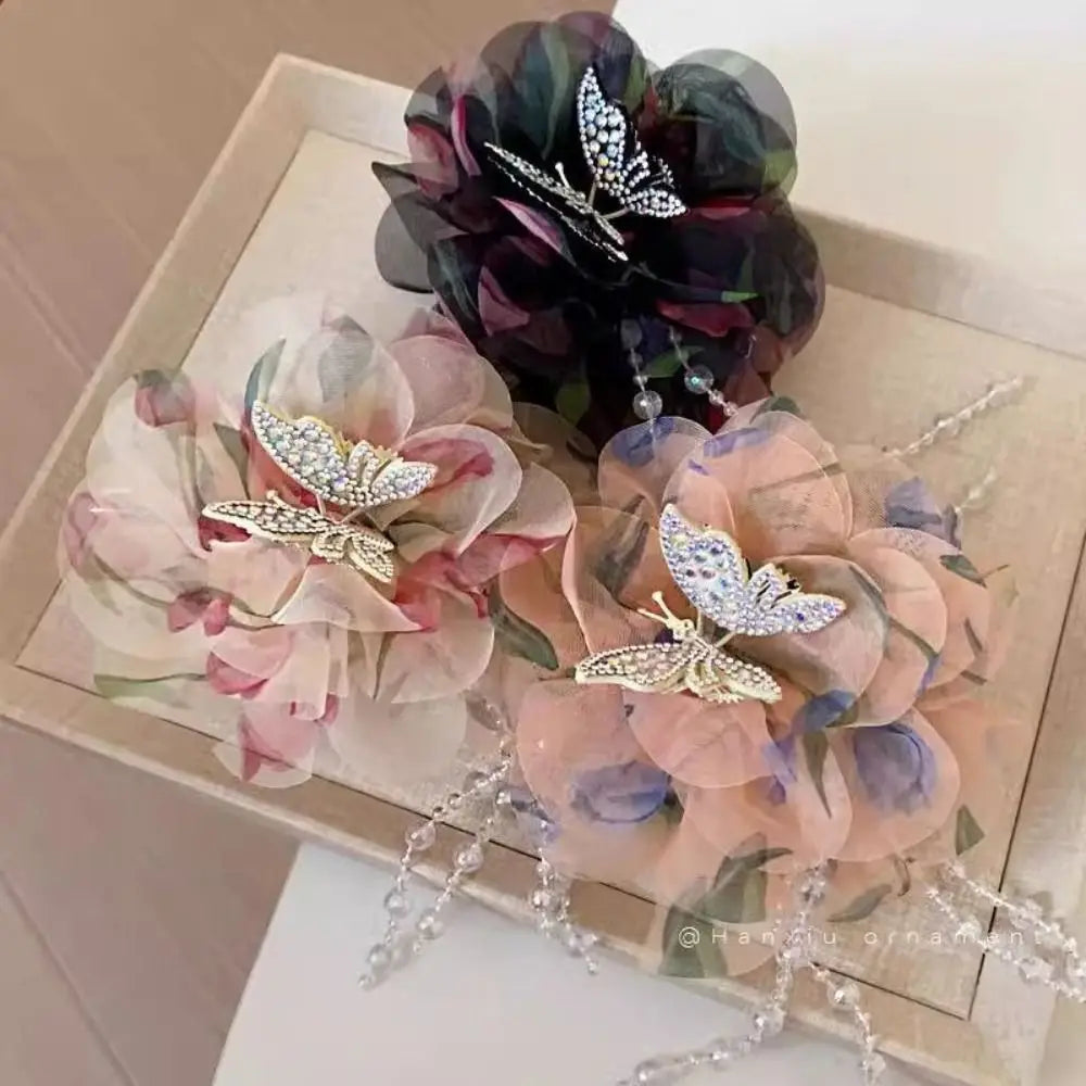 Flower Tassel Hair Claw Clip | Mesh Plastic Hairgrip Women Hair Claw Clip QXL
