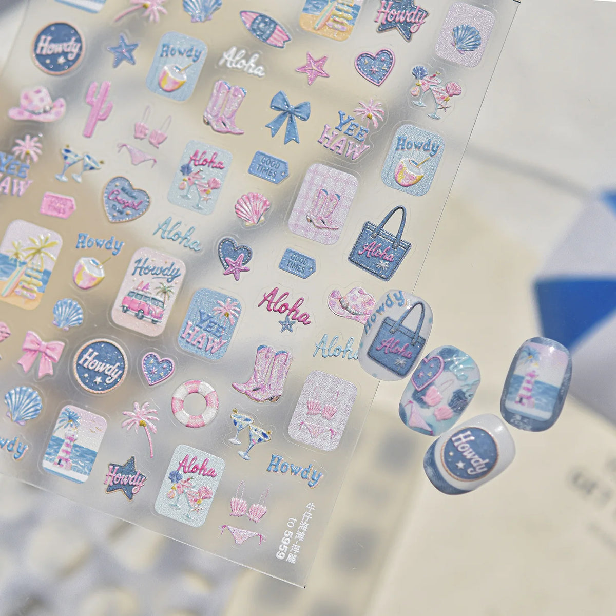 Island Vacation 5D Nail Stickers | Beach Tropical Decals Nail Stickers QXL