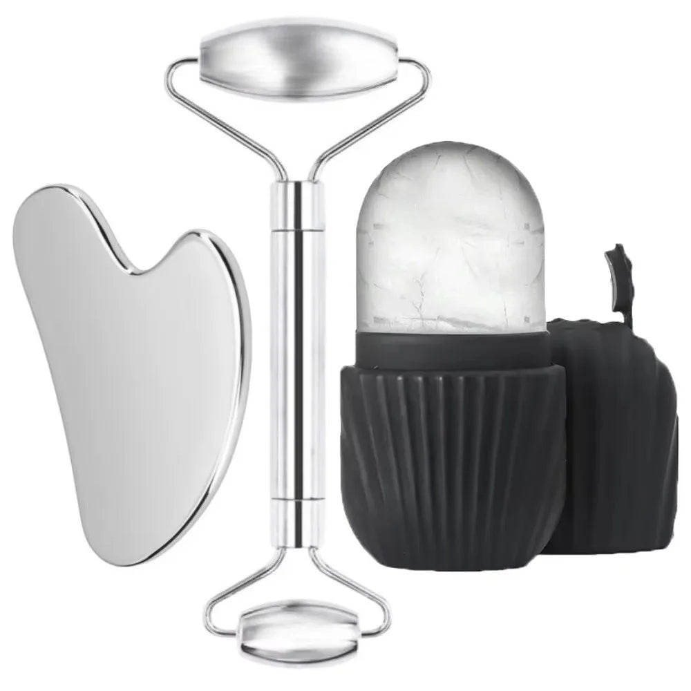 Ice Face Roller & Stainless Steel Gua Sha Tool Set Facial Massage Tool Set QXL